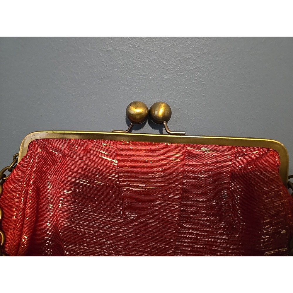 Unlisted by Kenneth Cole Small Evening Satchel red fabric Kisslock Mini Handbag - Picture 2 of 9